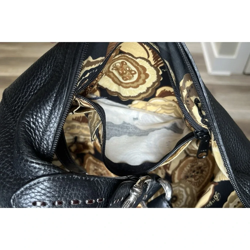 BRIGHTON Masterpiece Niki Hobo Leather Lace Shoulder Handbag Black Y2K